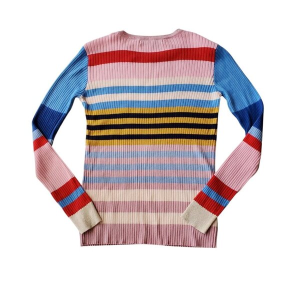 English Factory Multicolor Stretchy Crew Neck BodyCon Striped Sweater Size L - Picture 3 of 13